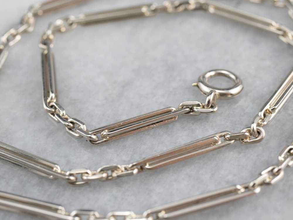 Vintage White Gold Bar Link Watch Chain - image 2