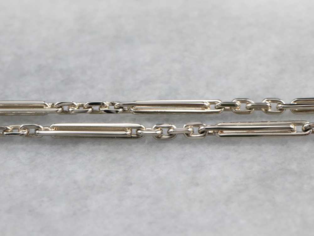 Vintage White Gold Bar Link Watch Chain - image 3