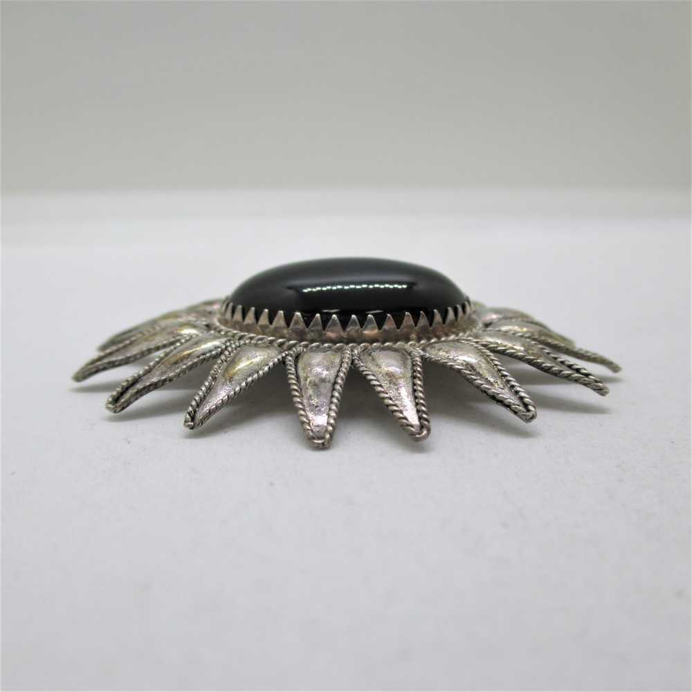 Sterling Silver Flower Black Onyx Brooch and Stud… - image 11