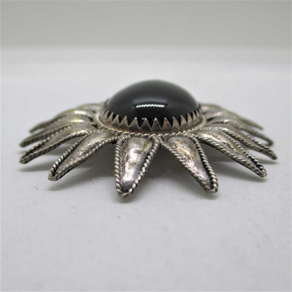 Sterling Silver Flower Black Onyx Brooch and Stud… - image 12