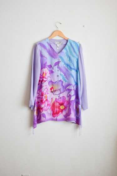 Silk floral artistic blouse (S) | Used, Secondhand