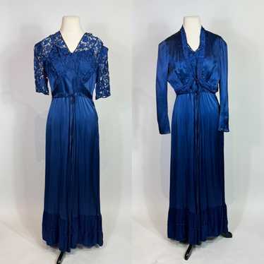 Top 1930s Vintage Navy Blue DRESS/BOLERO JACKET Sheer Chiffon 2PC 1920s S As-Is