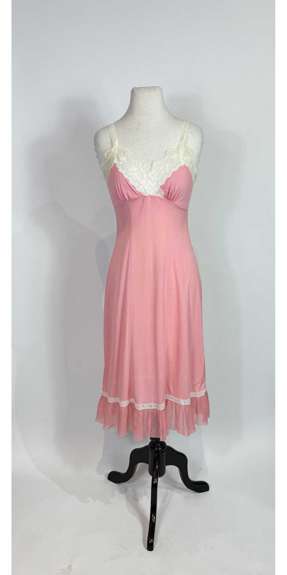 S Perlon Bubblegum Pink White Lace Trim Slip Dress Gem