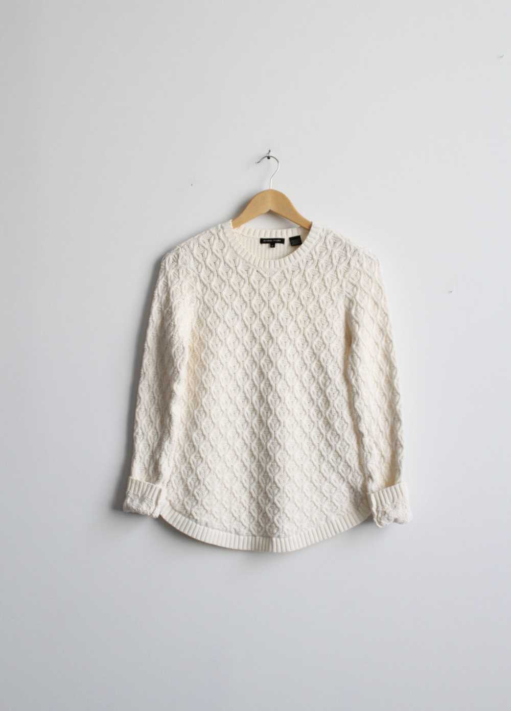 bone white cotton cable knit sweater - image 1