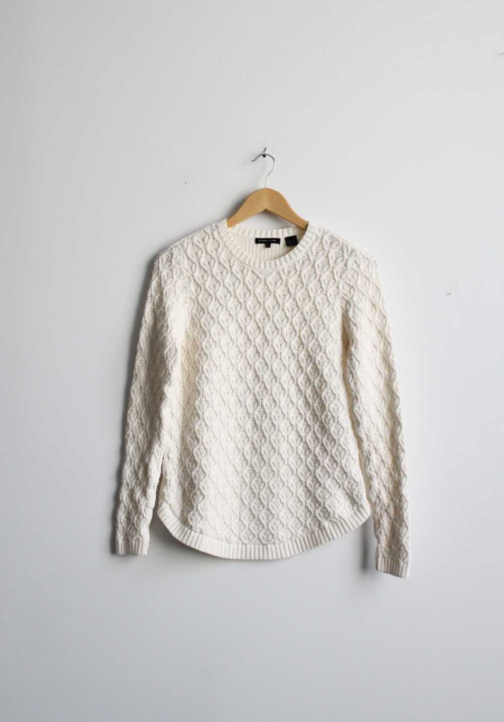 bone white cotton cable knit sweater - image 2