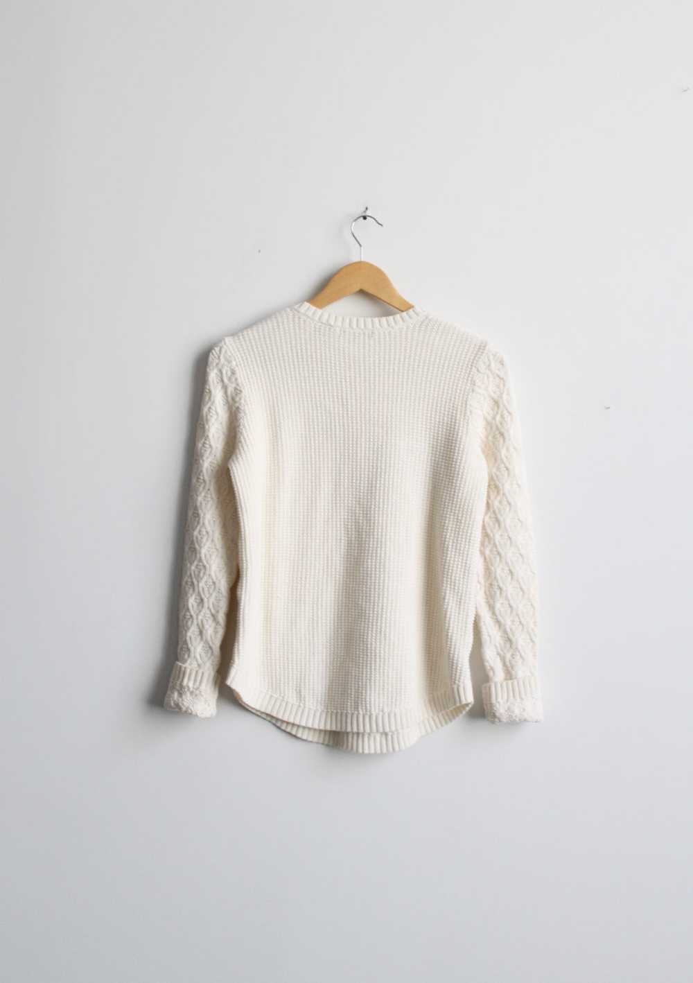 bone white cotton cable knit sweater - image 3