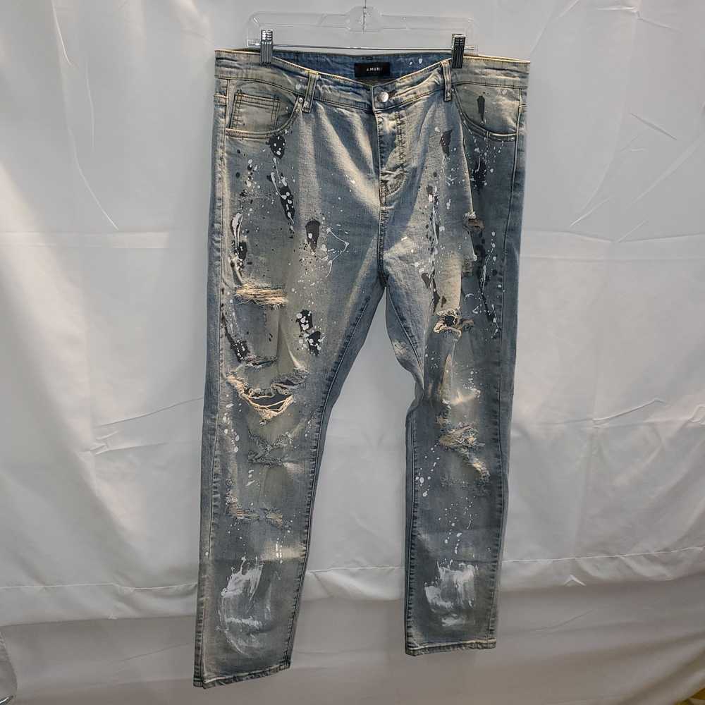 Amiri Distressed Light Blue Paint Splatter Jeans Size… - Gem