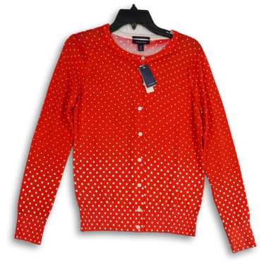Land's End Womens Red Knitted Polka Dot Long Slee… - image 1