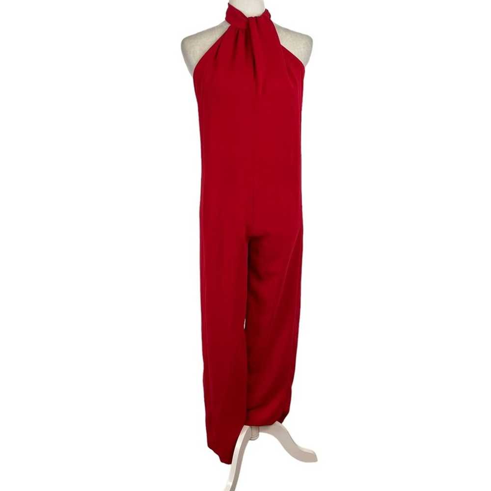 ZARA Halter Neck Jumpsuit Red Open Back Wide Leg … - image 2