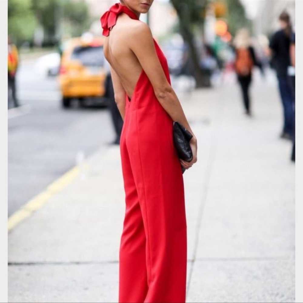 ZARA Halter Neck Jumpsuit Red Open Back Wide Leg … - image 4