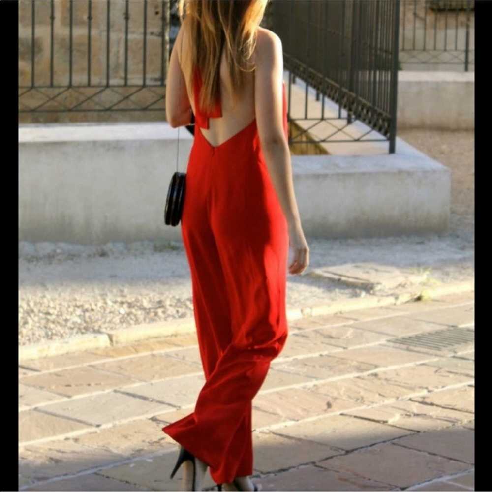 ZARA Halter Neck Jumpsuit Red Open Back Wide Leg … - image 7