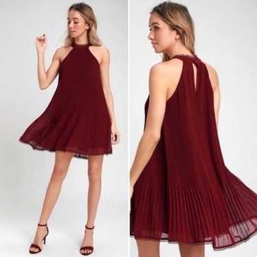 Lulus Red Wine Pretty Pleats Swing Dress