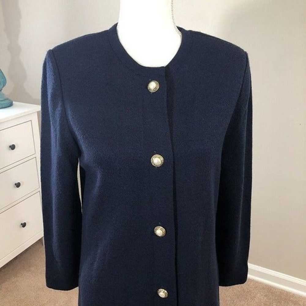 Vtg Castleberry Navy Blue Wool Blend Dress 6  Mod… - image 2