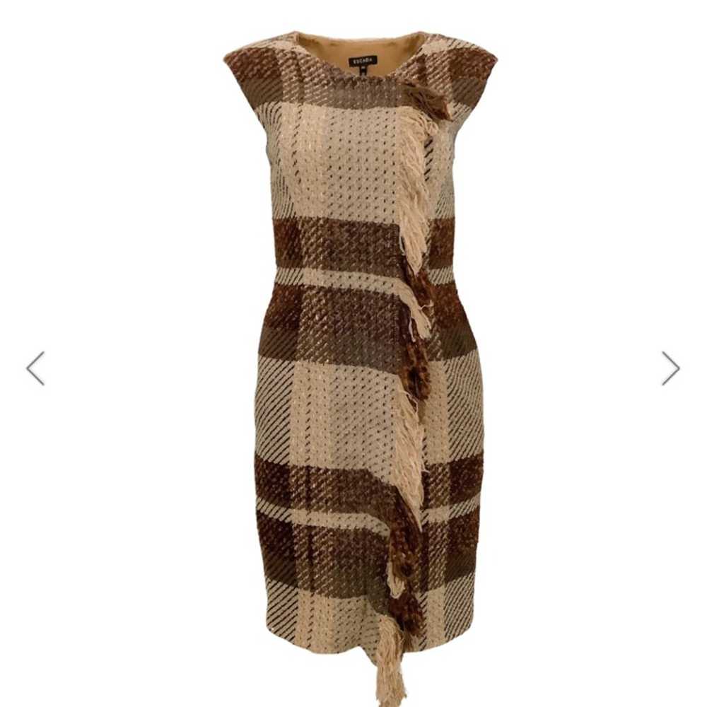 Escada Brown Multi Wool Plaid Sleeveless Dress wi… - image 1