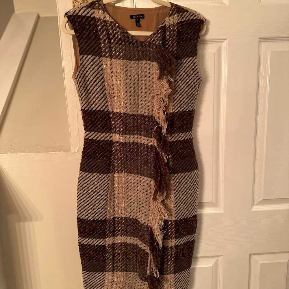 Escada Brown Multi Wool Plaid Sleeveless Dress wi… - image 6
