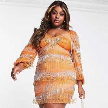 Sz 22 ASOS LUXE Curve beaded mini dress with puff… - image 1