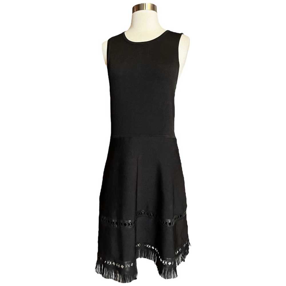 PARKER Black Knit Dress Faux Leather Cutout Trim … - image 11