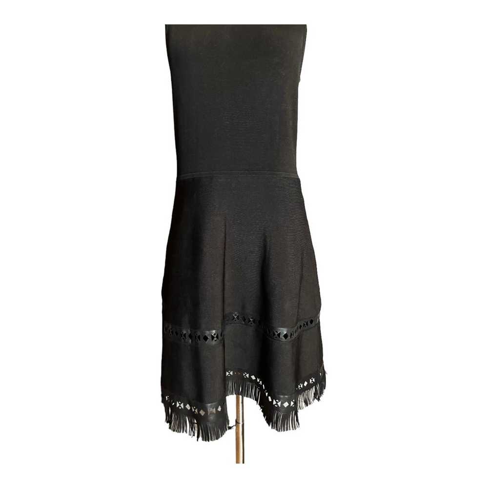 PARKER Black Knit Dress Faux Leather Cutout Trim … - image 12