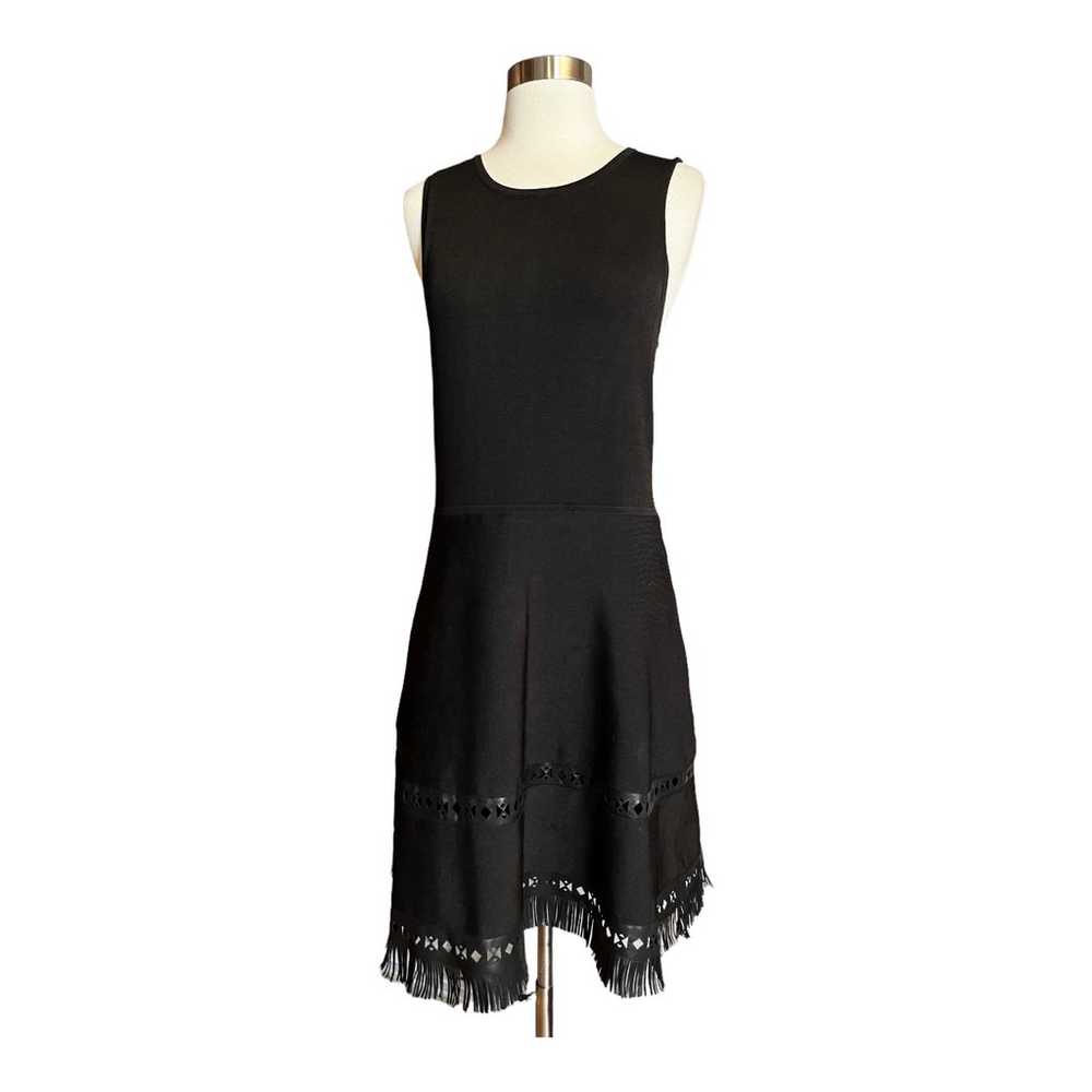 PARKER Black Knit Dress Faux Leather Cutout Trim … - image 4