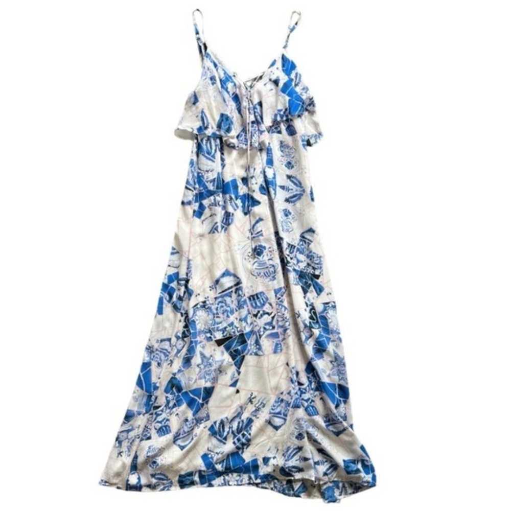 Suboo 100% Silk Maxi Dress Floral Blue White Pink… - image 1