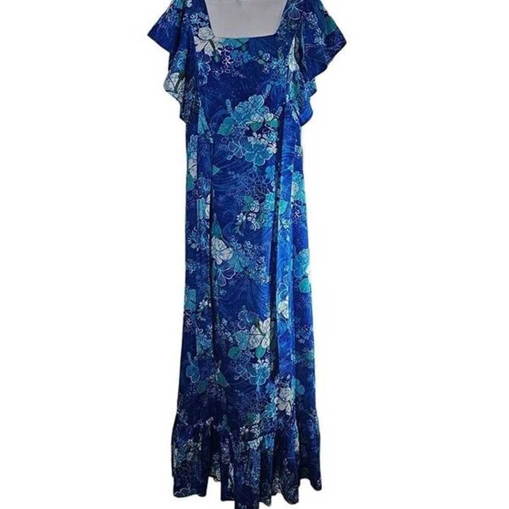 Vintage 70s Dress Womens Size S Blue Floral Belte… - image 2