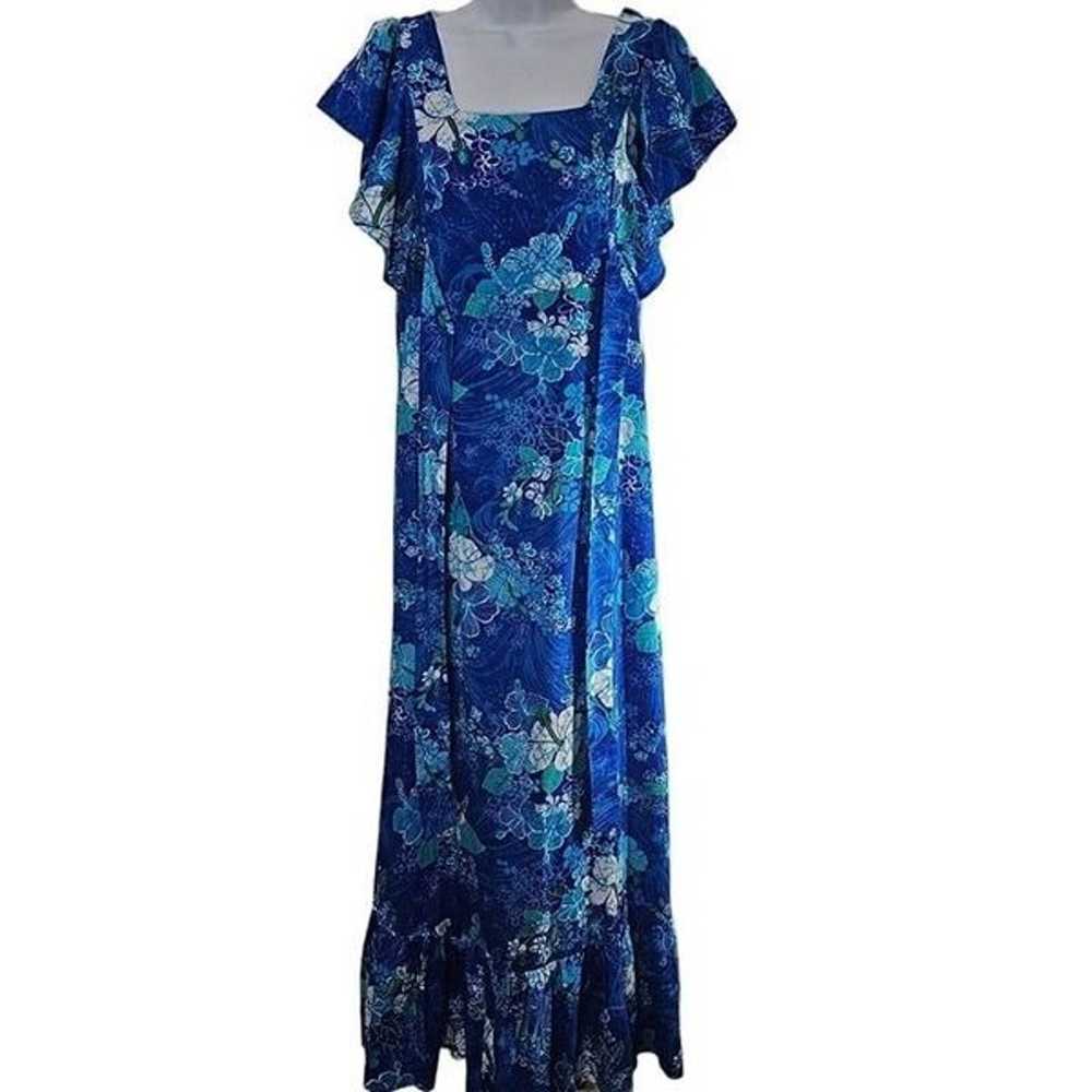 Vintage 70s Dress Womens Size S Blue Floral Belte… - image 3