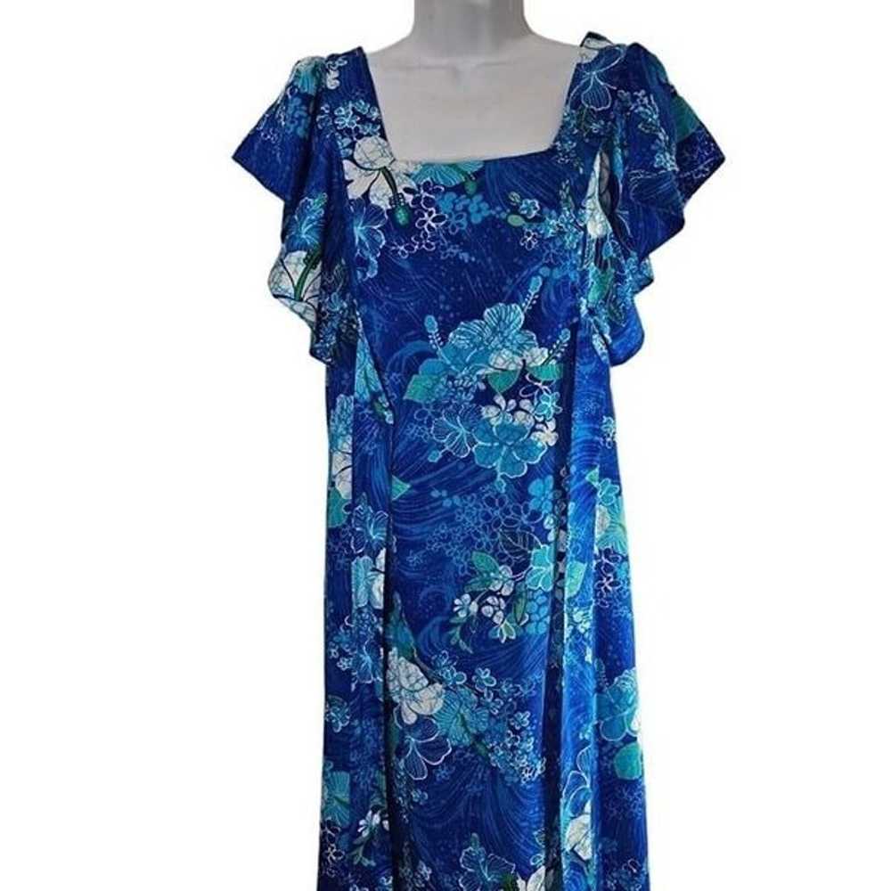 Vintage 70s Dress Womens Size S Blue Floral Belte… - image 4