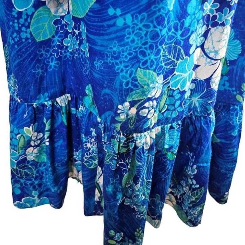 Vintage 70s Dress Womens Size S Blue Floral Belte… - image 5