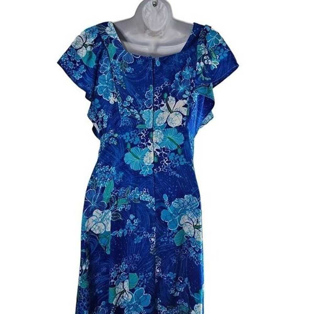 Vintage 70s Dress Womens Size S Blue Floral Belte… - image 6