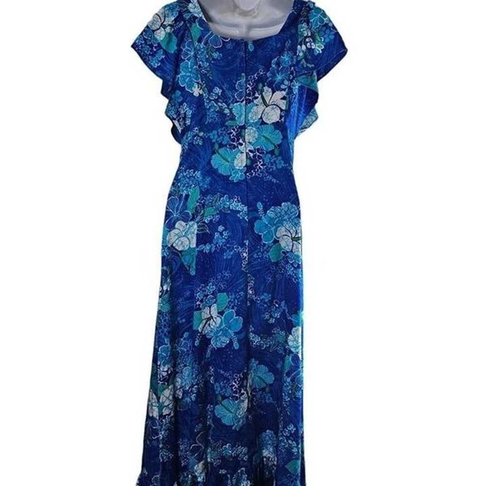 Vintage 70s Dress Womens Size S Blue Floral Belte… - image 7