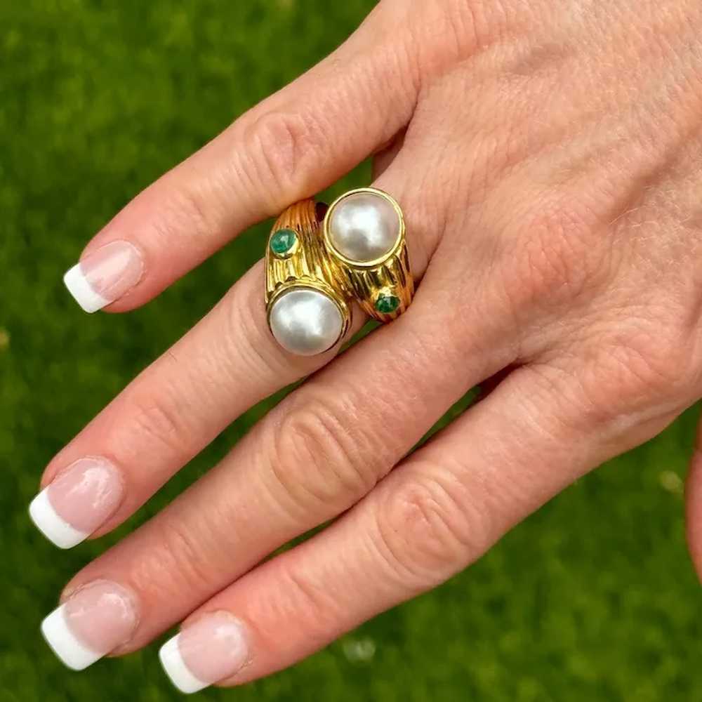 Pearl Emerald 18 Karat Yellow Gold Bypass Ring - Gem