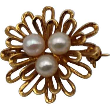 Flower blast 3 cultured pearl 14k solid yellow go… - image 1