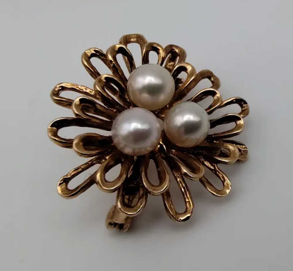 Flower blast 3 cultured pearl 14k solid yellow go… - image 3