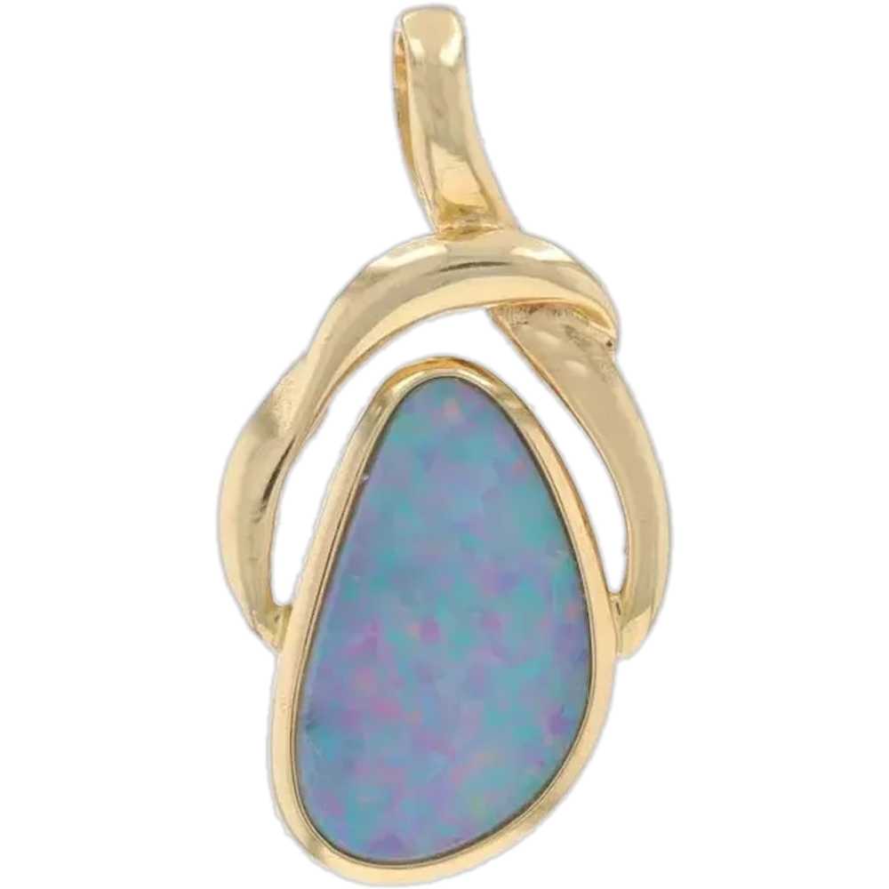 Yellow Gold Opal Solitaire Pendant - 14k Doublet - image 1