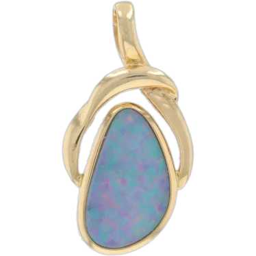 Yellow Gold Opal Solitaire Pendant - 14k Doublet - image 1