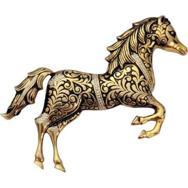Gold Tone Toledo Ware Damascene Horse Brooch Pin … - image 1