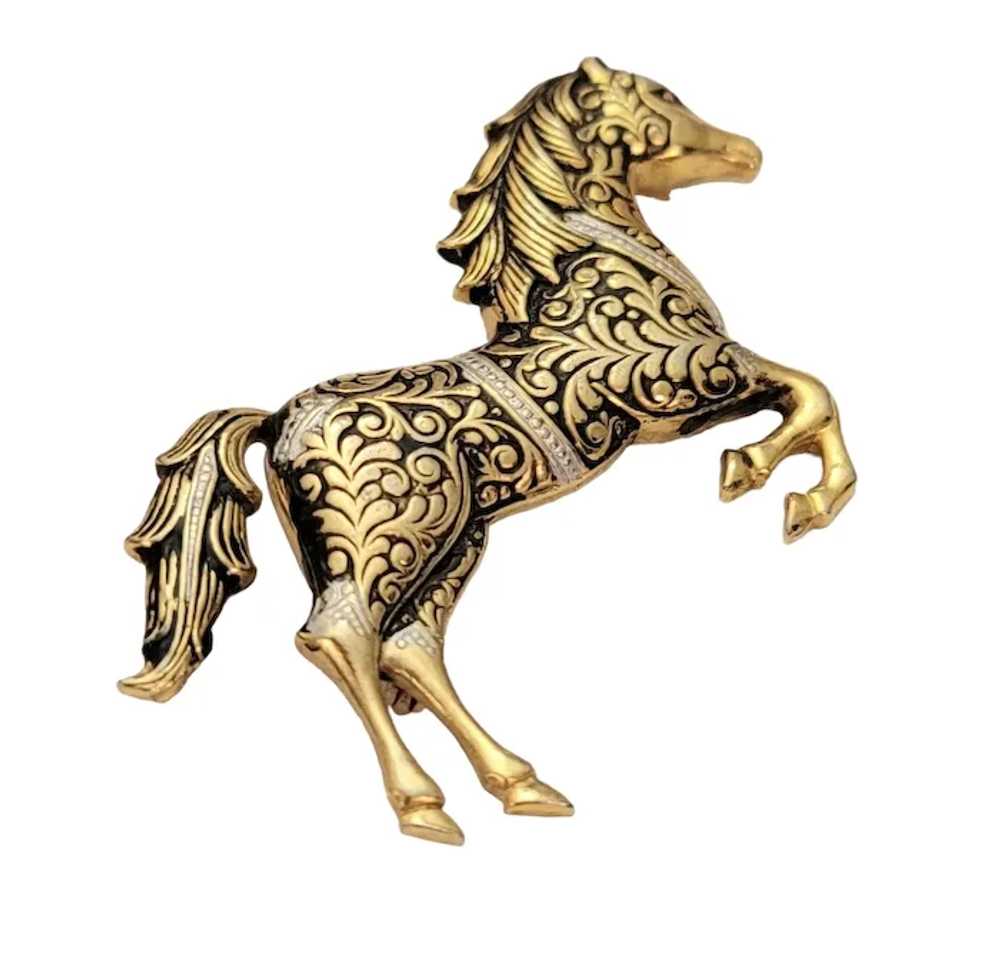 Gold Tone Toledo Ware Damascene Horse Brooch Pin … - image 2