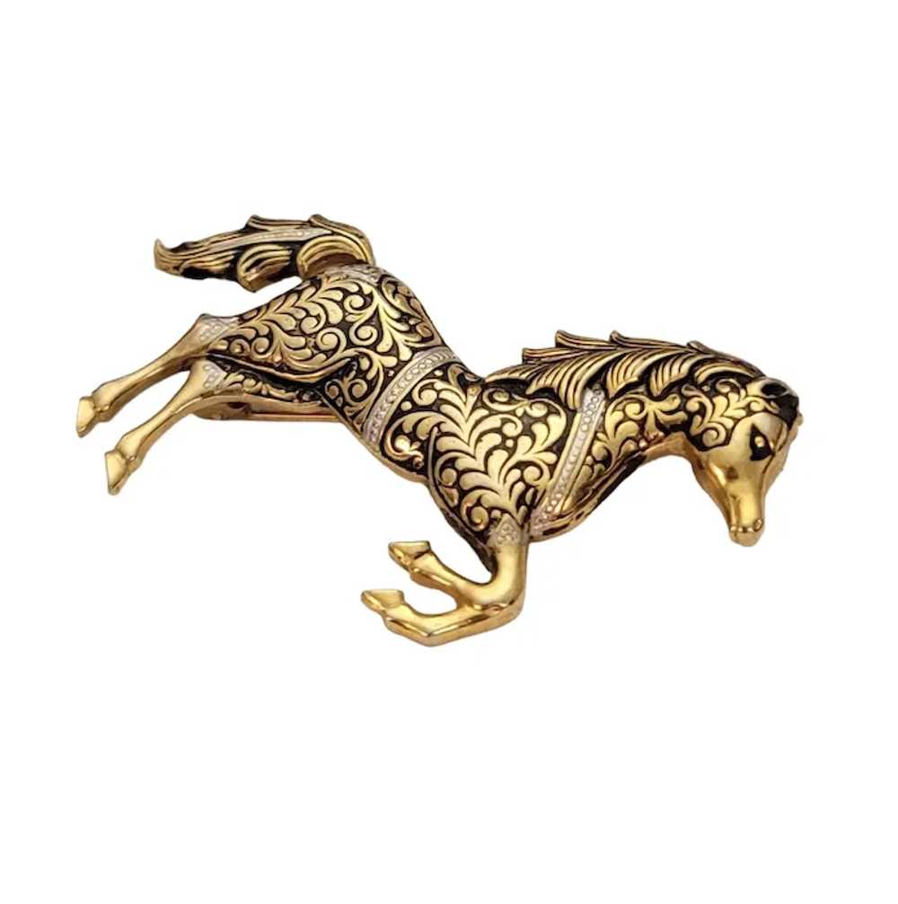 Gold Tone Toledo Ware Damascene Horse Brooch Pin … - image 4