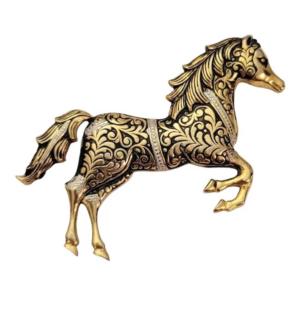 Gold Tone Toledo Ware Damascene Horse Brooch Pin … - image 8