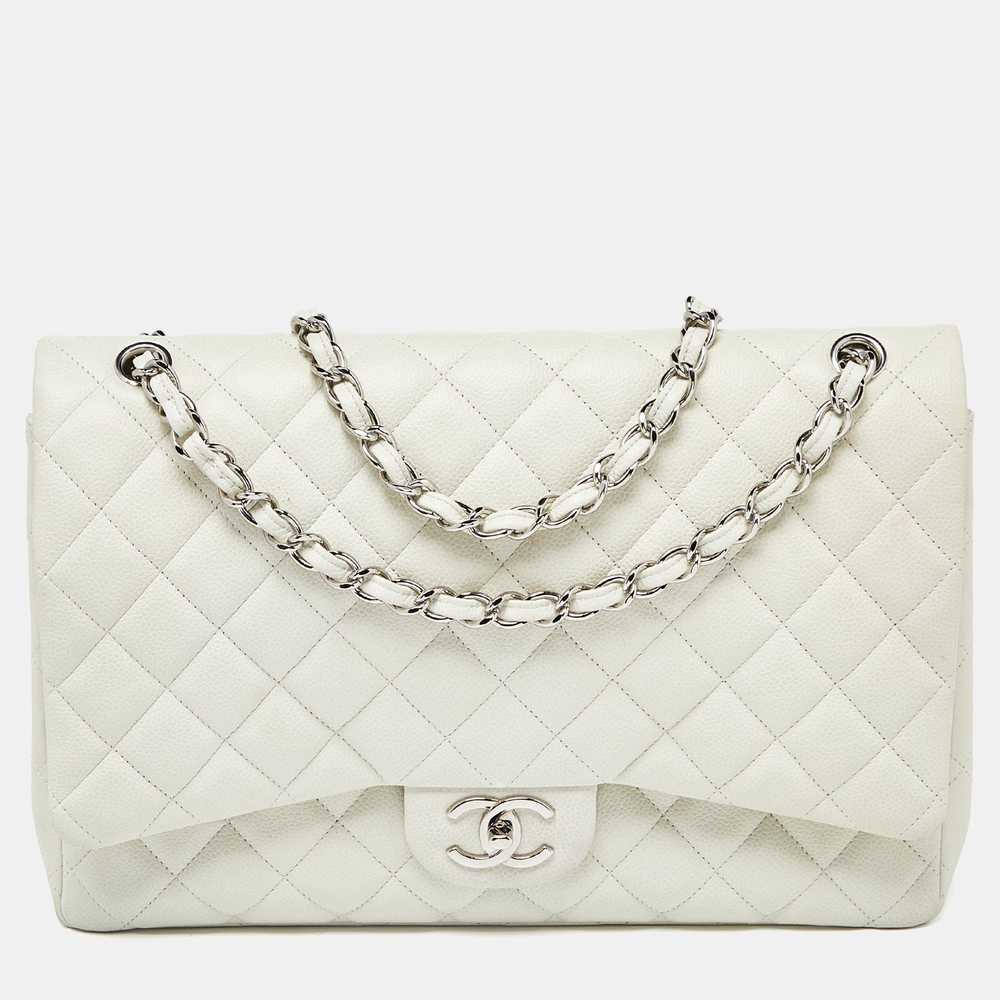 CHANEL Off White Quilted Caviar Leather Maxi Clas… - image 1