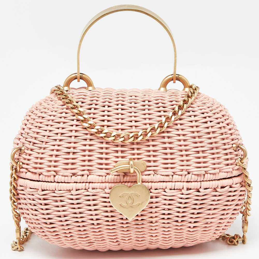 CHANEL Pink Wicker Oval Locket Basket Chain Bag - image 1