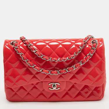 CHANEL Red Quilted Patent Leather Jumbo Classic D… - image 1