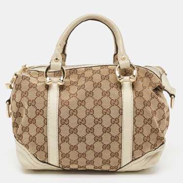 GUCCI Beige/Off White GG Canvas and Leather Eques… - image 1