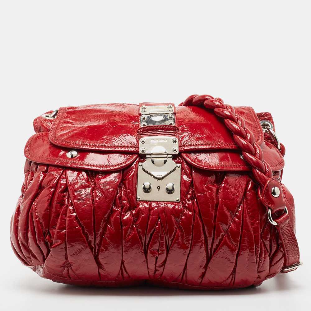 MIU MIU Red Matelasse Patent Leather Coffer Shoul… - image 1