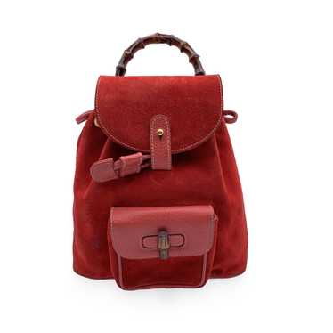 Gucci GUCCI Vintage Red Suede Bamboo Small Backpa… - image 1