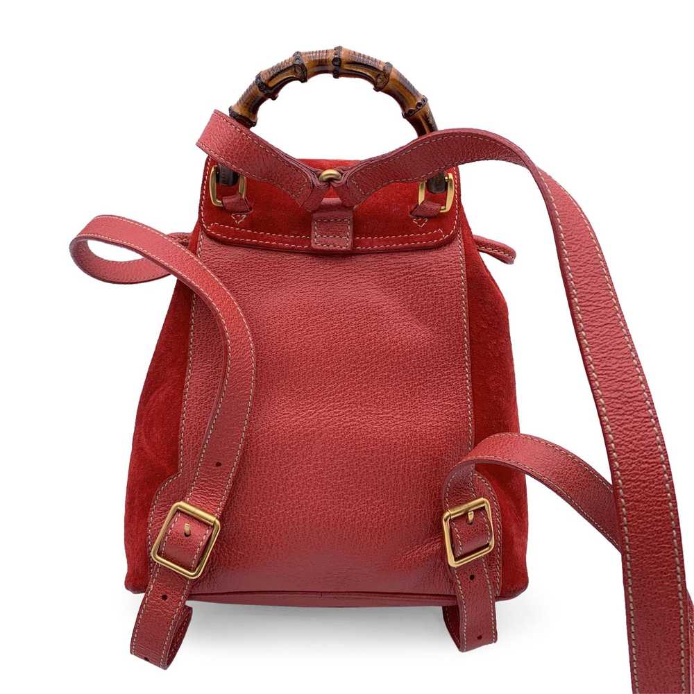 Gucci GUCCI Vintage Red Suede Bamboo Small Backpa… - image 4