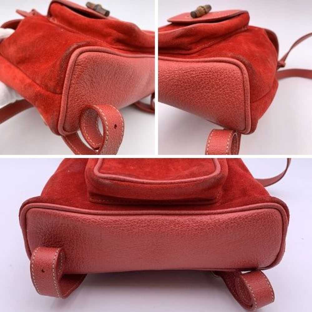 Gucci GUCCI Vintage Red Suede Bamboo Small Backpa… - image 7