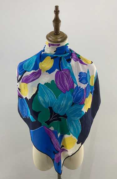 Vintage Cornelia James Silk Scarf Abstract Flowers