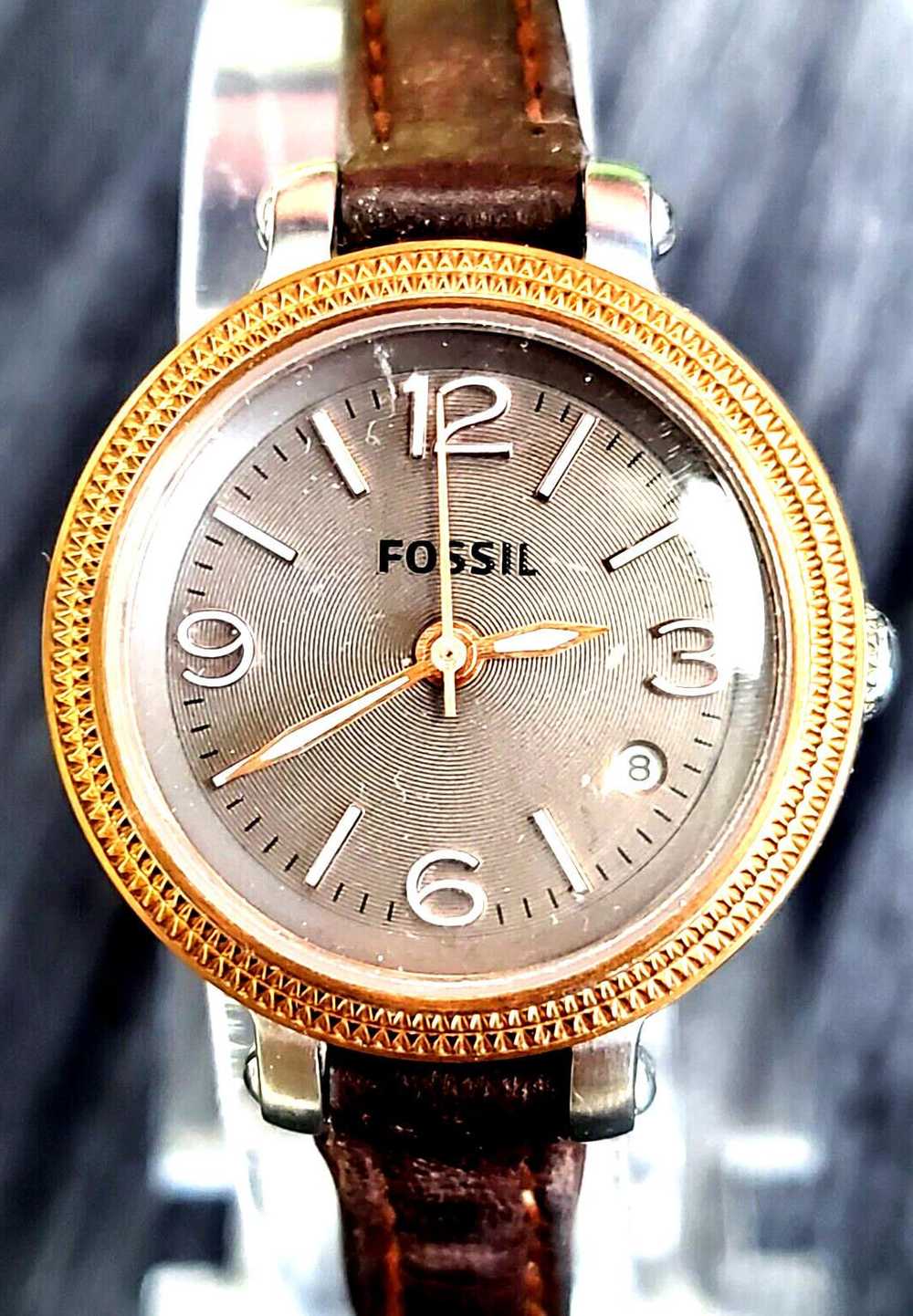 Fossil Fossil Womens Textured Dial Brown Leather … - image 2