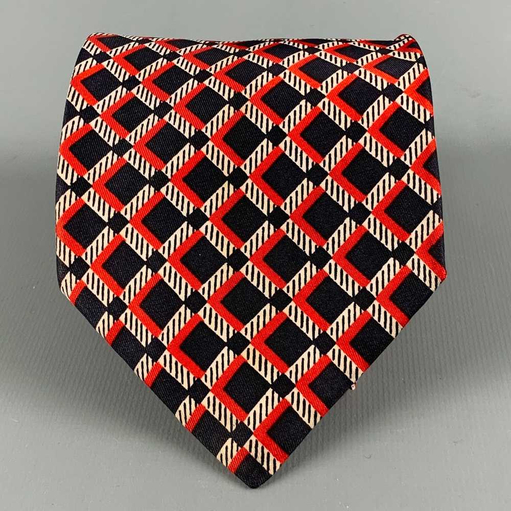Valentino Navy Red Checkered Silk Tie - image 1